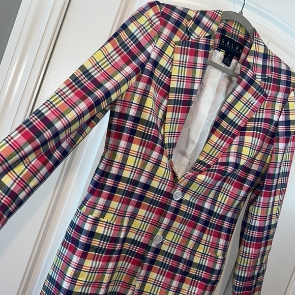 RALPH Ralph Lauren colorful cotton plaid button blazer preppy country club sz 6 - Picture 3 of 12